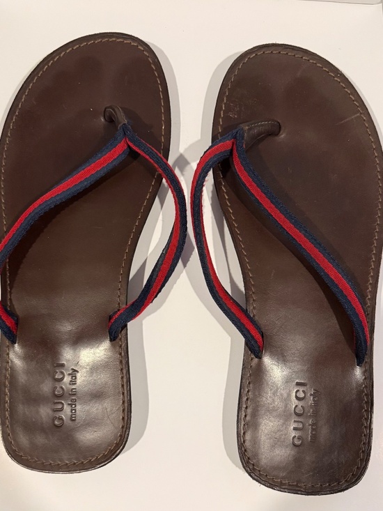 Gucci Brown leather sandals with navy & red straps main image 4